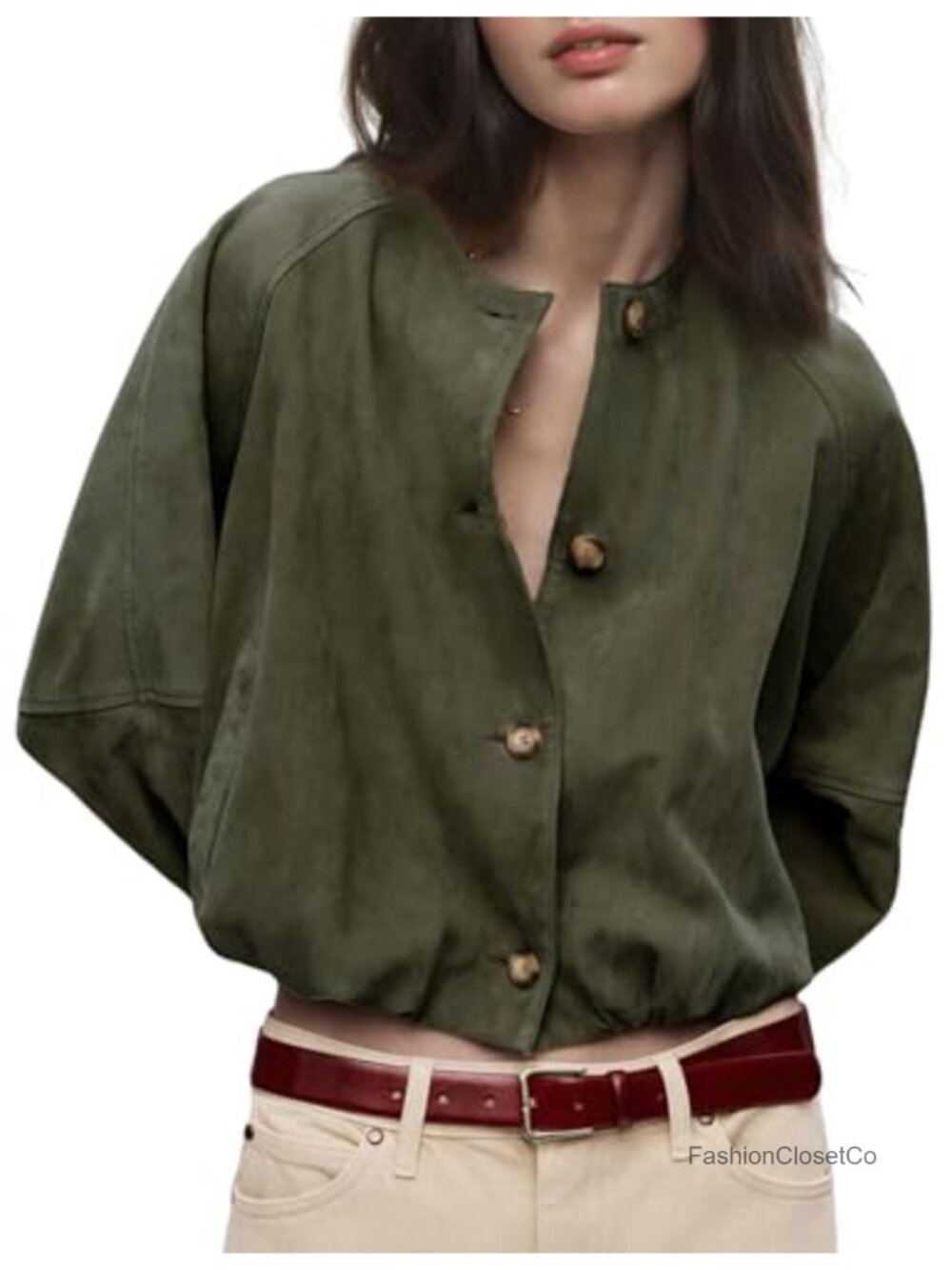 Faux Suede Cropped Jacket Womens Trendy Vintage Button Front Coat